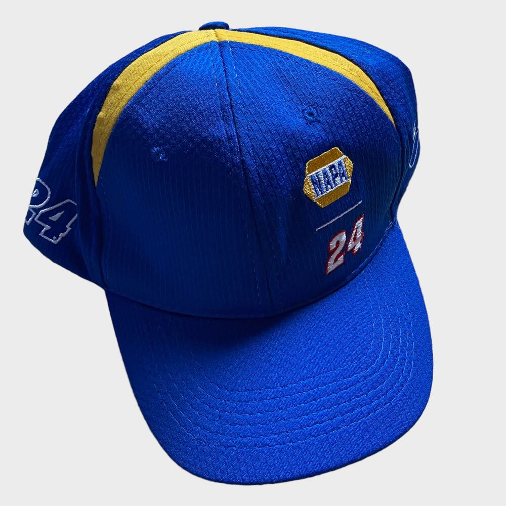 Napa Racing #24 Baseball Trucker Hat Blue Yellow Hook Loop Closure